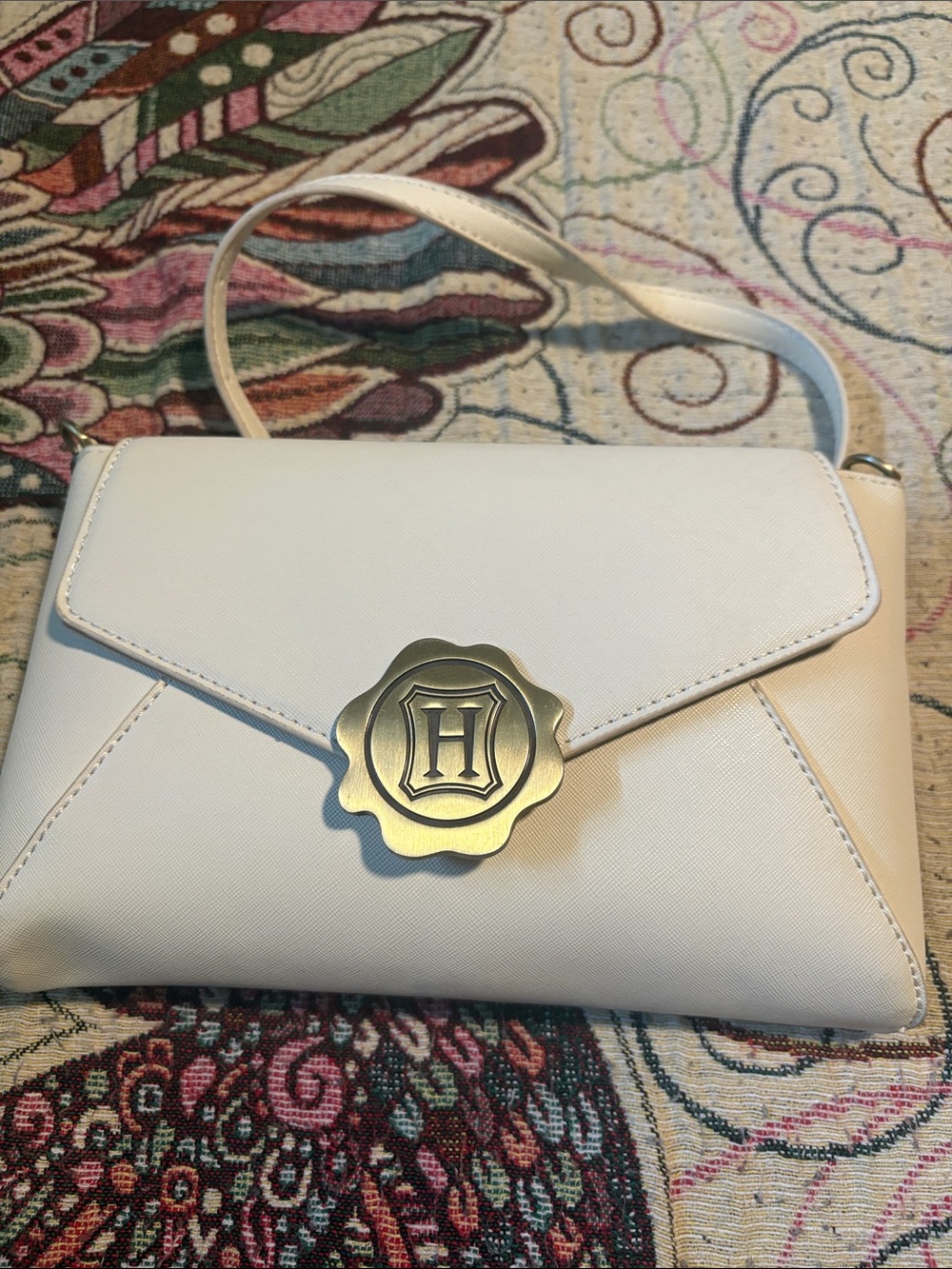 Bioworld White Wristlet Clutch with Gold Emblem